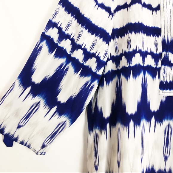 Michael Stars 100% Silk Tie Dye Shirt Dress | Blue White | Size Small - Picture 5 of 14